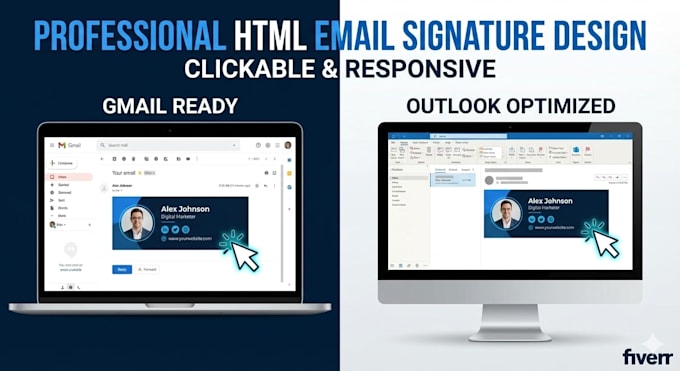 design a professional clickable HTML email signature for gmail and outloo