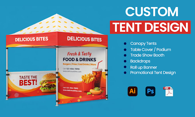 design canopy tent, table cover, trade show booth, or tent design