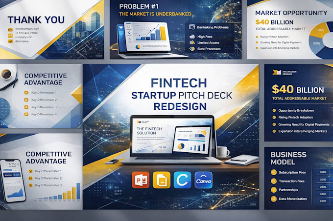 Do fintech powerpoint and google slide startup pitch deck redesign in ...