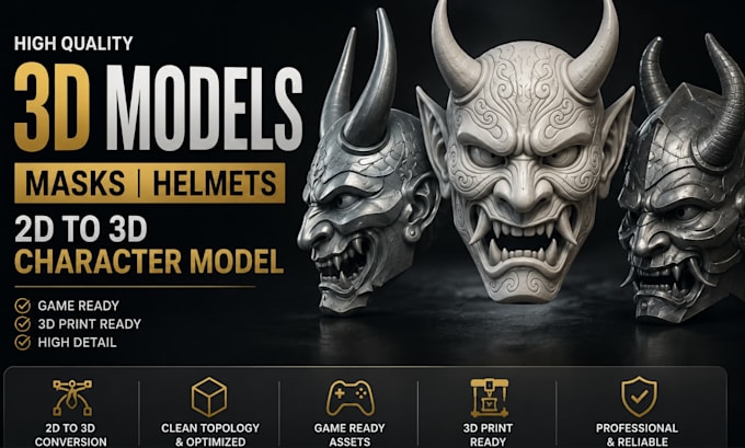 create realistic 3d masks, helmets, and 2d to 3d character models