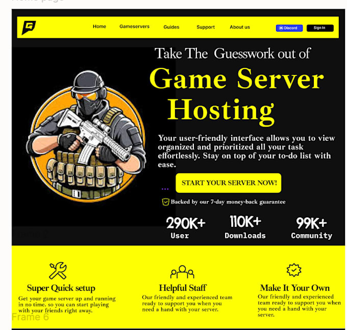 design a modern game server hosting website UI in figma