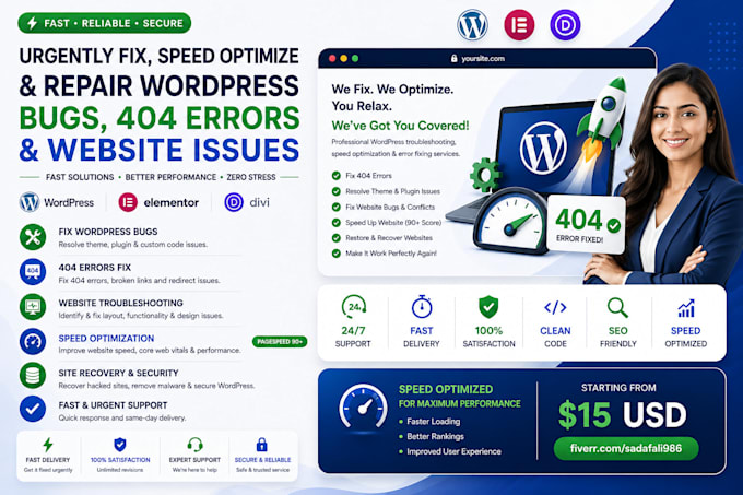 urgent wordpress bug fix website repair speed optimization