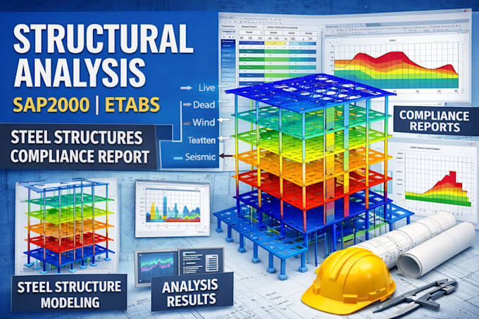 do structural analysis in sap2000, etabs for steel structure compliance report