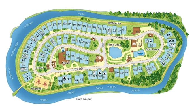 Simple Camp Map Do site plan subdivision rv park map and campground map in vector ...