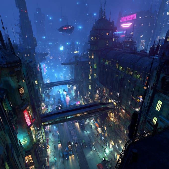 do cyberpunk sci fi futuristic city illustration