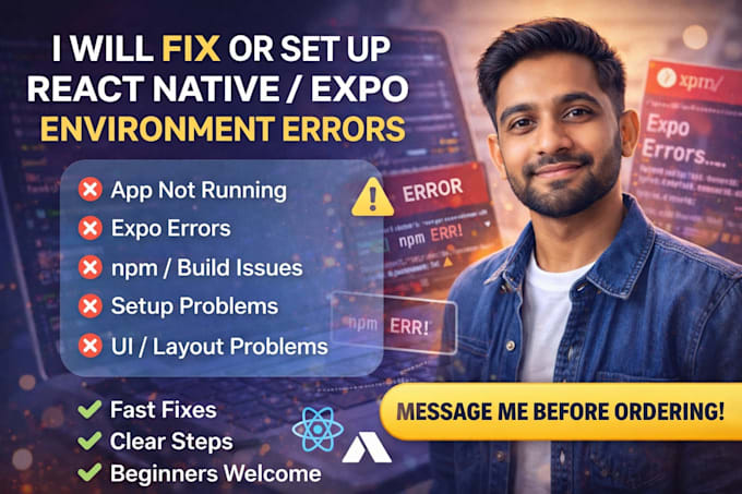 set up or fix react native app, expo, and environment errors