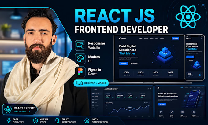 develop responsive react js website frontend with modern UI