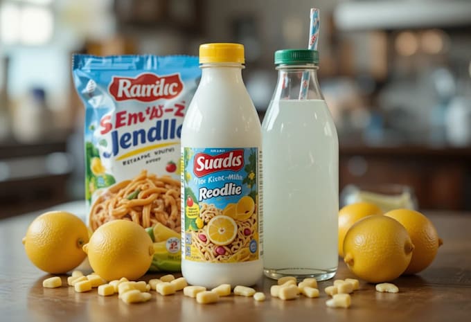 do candy, noodle, milk, lemonade, snack, drug label packaging