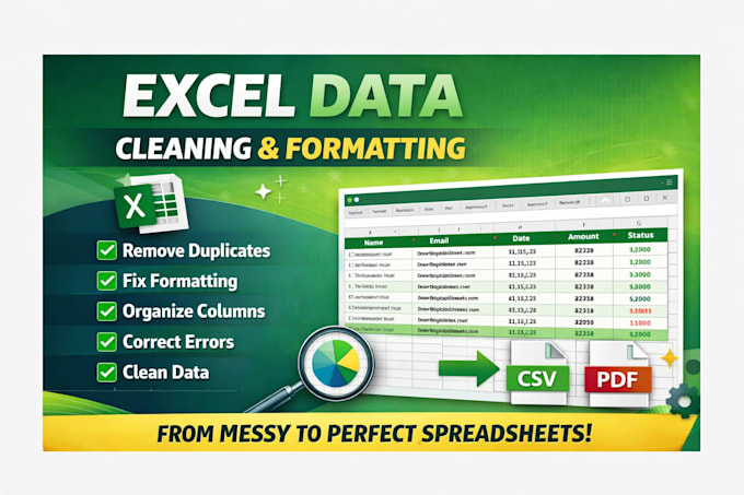 data cleaning, microsoft excel , data formatting, data entry
