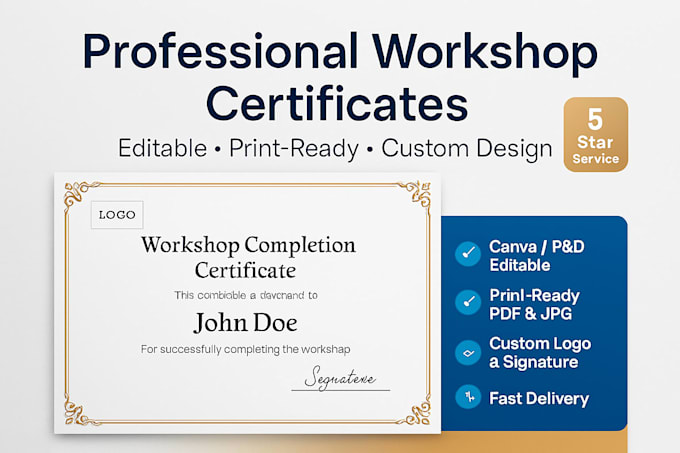 design professional workshop certificates, editable and print ready