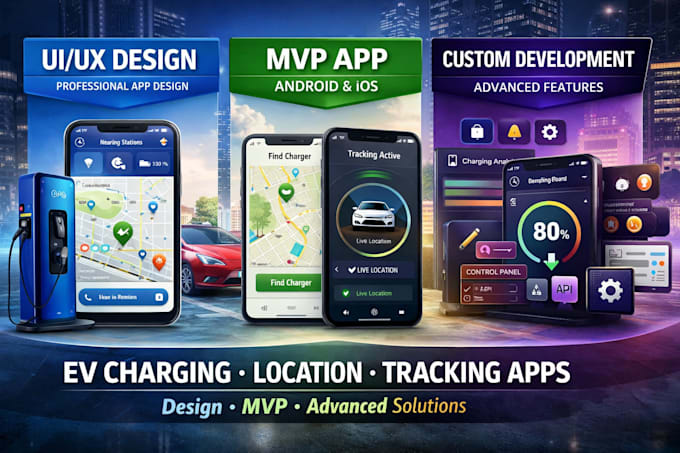 build ev charging app, location finder app, battery charging app, tracking app