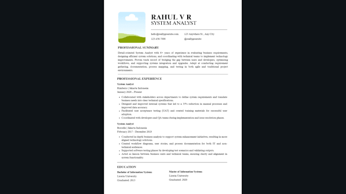 create an ats friendly professional CV or resume