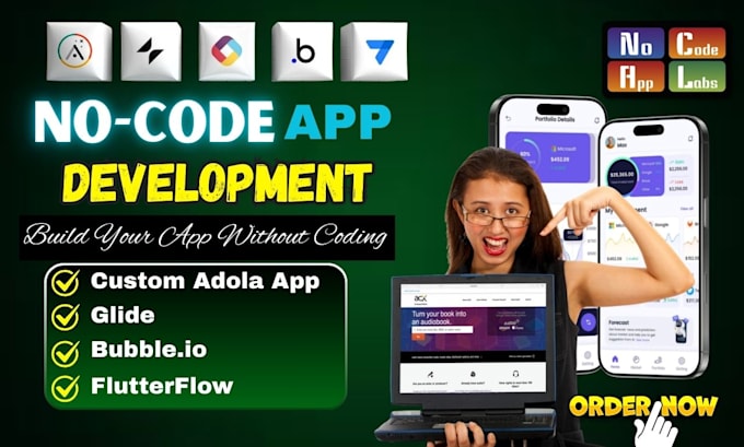 Build a no code app using adalo, bubble, or flutterflow, fast mvp app ...