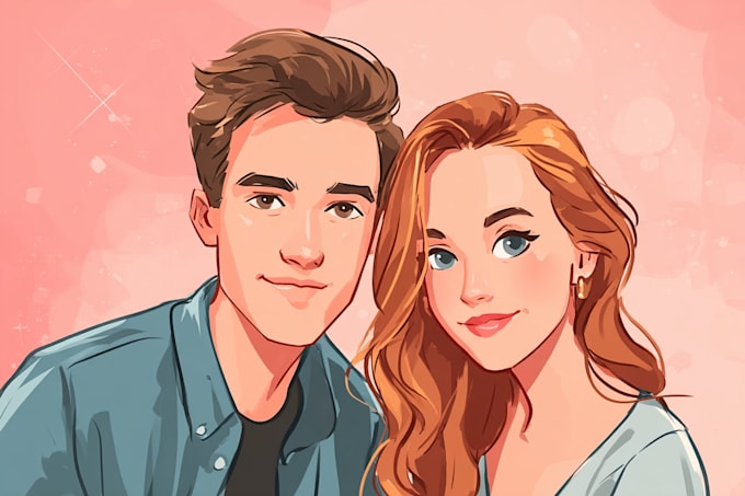 create a magical disney style couple portrait illustration