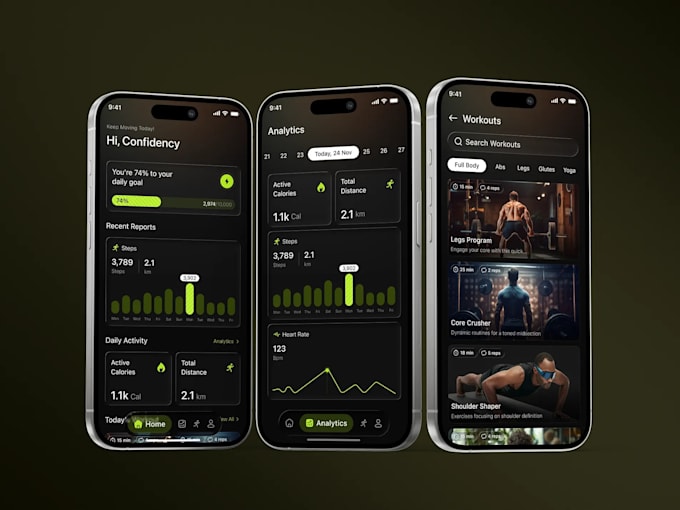 develop health tracking app, workout tracker app, diet nutrition app, gym app