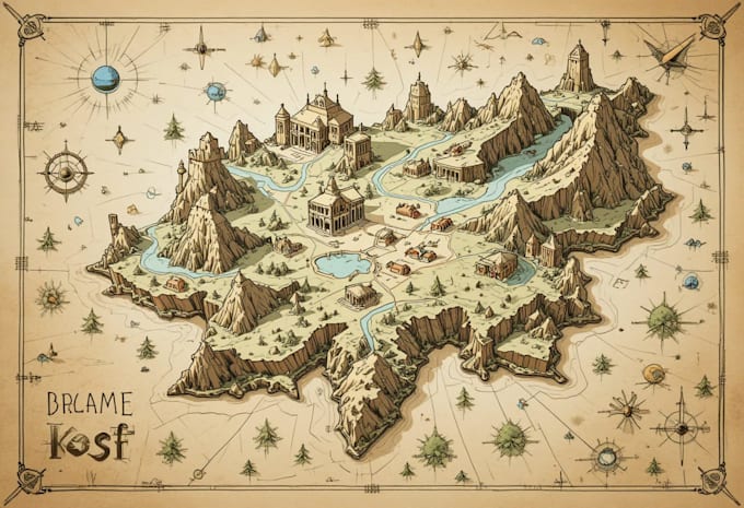 create detailed 2d map, vector map sketch illustration