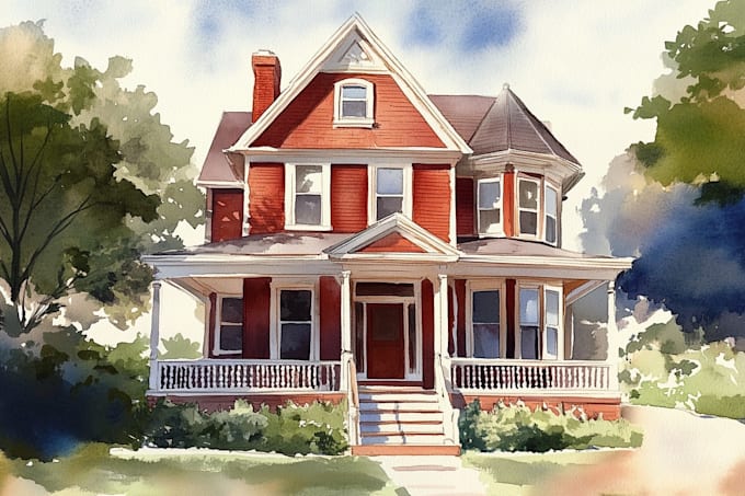 watercolor paint a house portrait