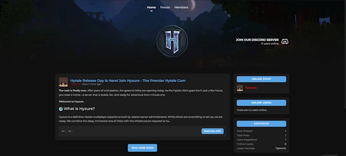 setup a professional hytale server website and forum