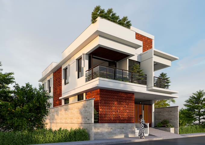 design house plan, 2d floor plan and 3d exterior rendering