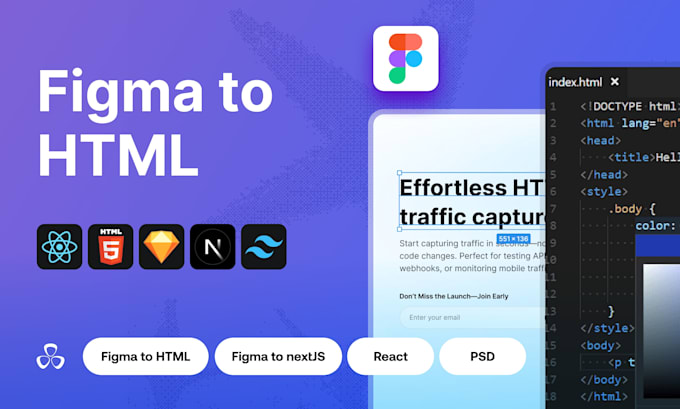 convert figma to HTML, tailwind CSS, figma to next js, react