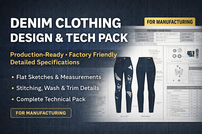 Denim Pro Design professional denim clothing and deliver a complete tech pack by ...