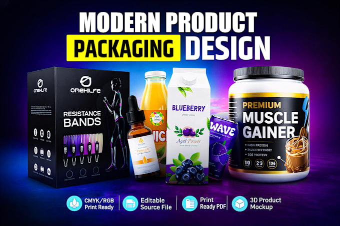 do modern product packaging design, custom box design and amazon packaging