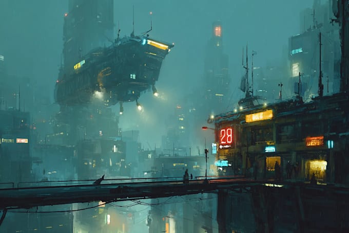 do cyberpunk sci fi futuristic city illustration