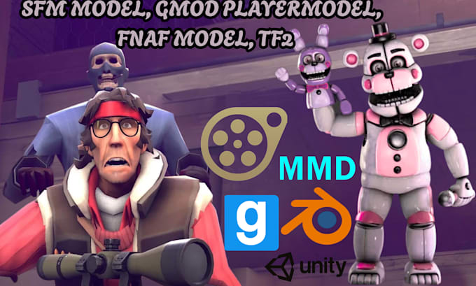 create custom sfm model, fnaf model, tf2, gmod playermodel, mmd, vrchat avatar