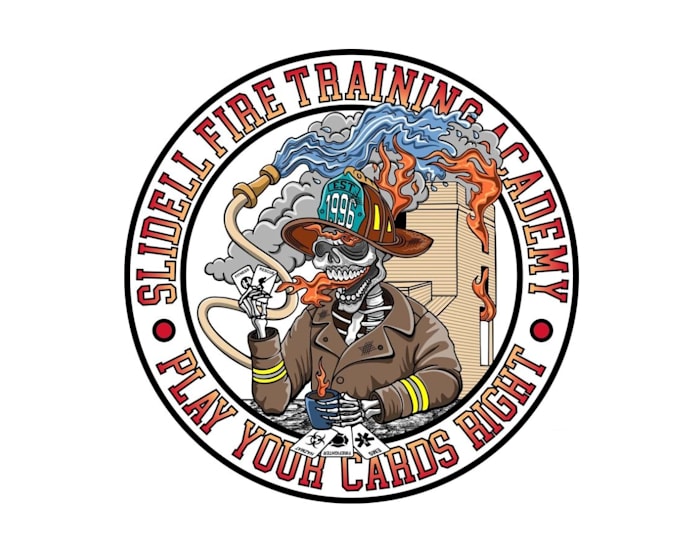 Design custom hand drawn firefighter logo with t shirt illustration by ...