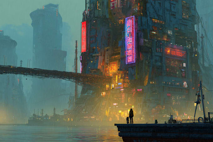 do cyberpunk sci fi futuristic city illustration