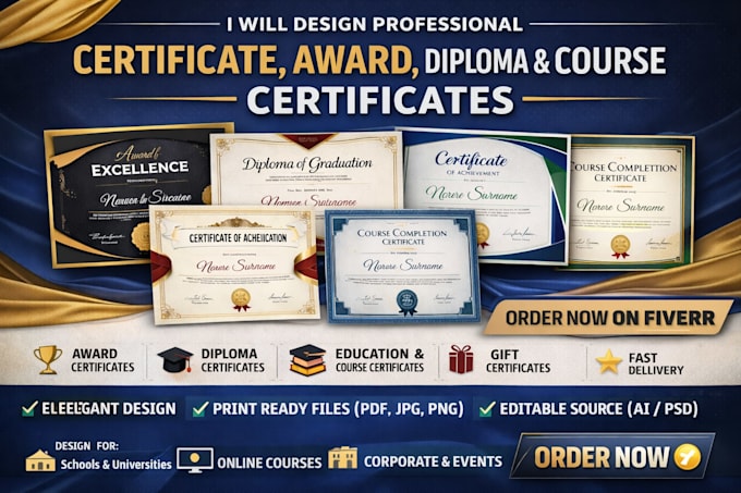 design professional certificate, award, diploma and course certificates