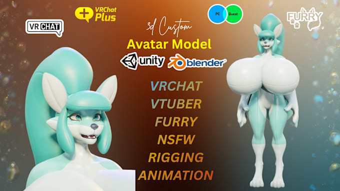 create 3d furry vrchat avatar, vtuber model fursona vtuber, nsfw model