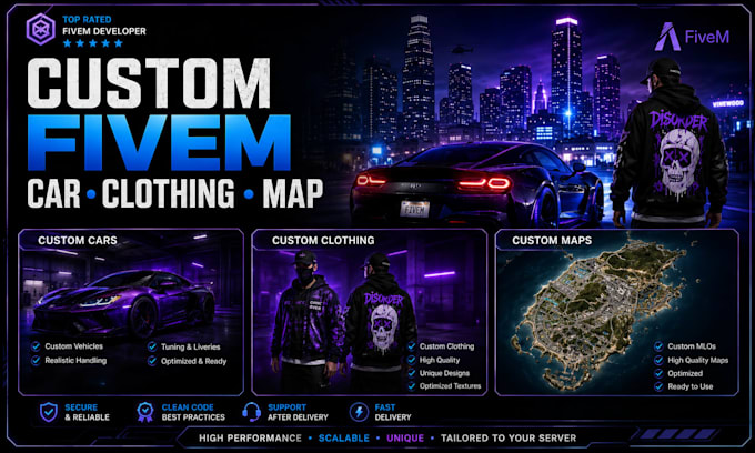 design premium fivem custom cars, maps and clothing