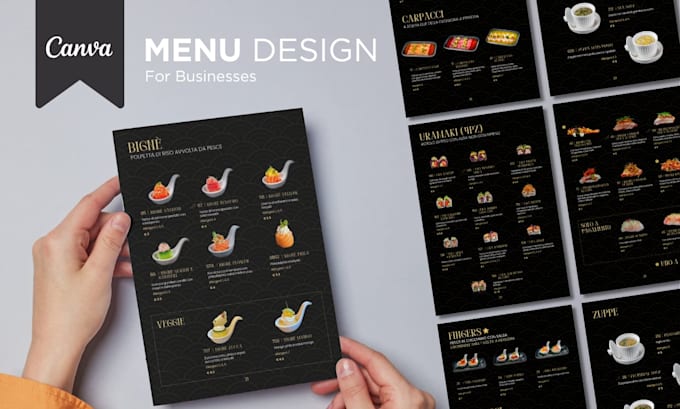 design professional menus, price lists, and branded material for your business