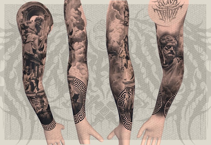 do realism black and grey fullsleeve tattoo design