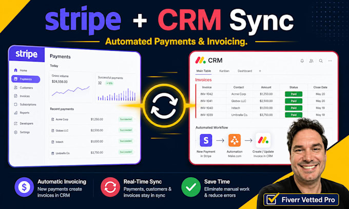 build a stripe crm integration with automated payments invoicing and sync