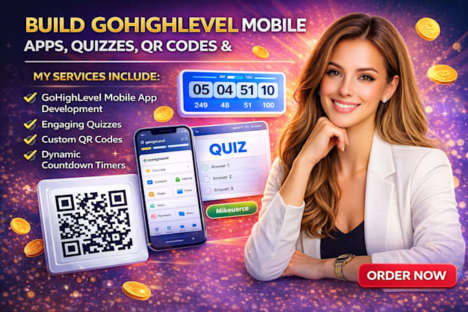 Bouw een gohighlevel mobiele app webinar quizzen qr-codes en countdown ...