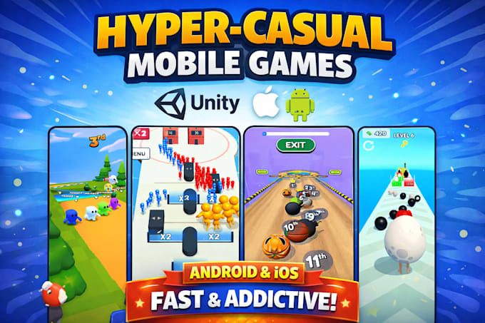 create a hyper casual unity mobile game for android and ios