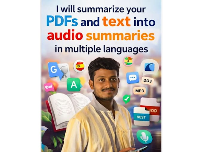 convert PDF video text into summarized audio using natural voice in any language