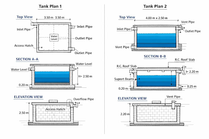 Design a professional water tank plan with detailed drawings by ...