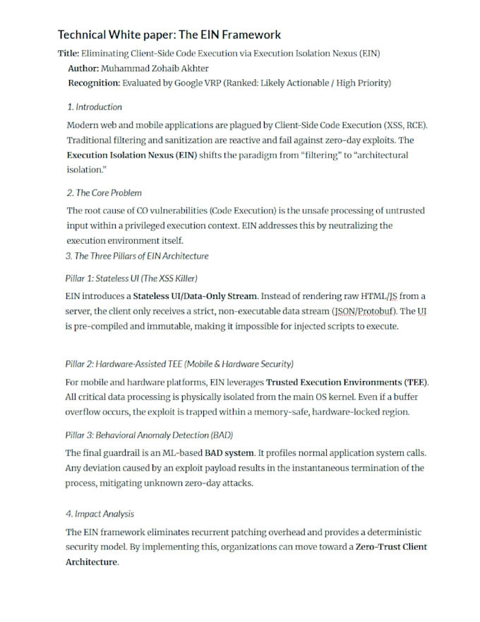 do an advanced security audit using ein framework recognized by google vrp