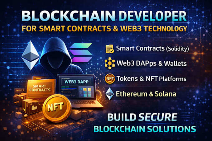 develop blockchain smart contracts, web3 dapp, solana ethereum nft