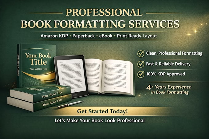 professionally format your book for kindle, paperback and hardcover
