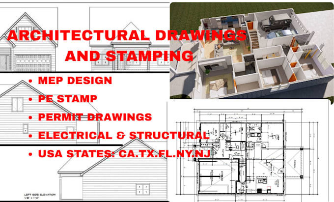 draw architectural construction drawing 2d floor plans mep pe stamp city permit