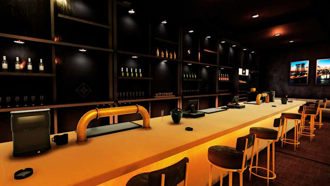 do 3d bar design cocktail lounge, bar lounge, nightclub, rooftop bar, storefront