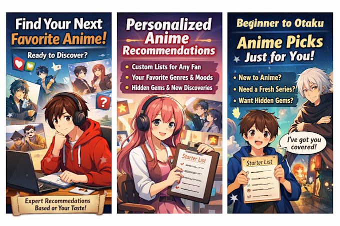 Make custom anime recommendation lists for all fans by Jbiyi_23 | Fiverr