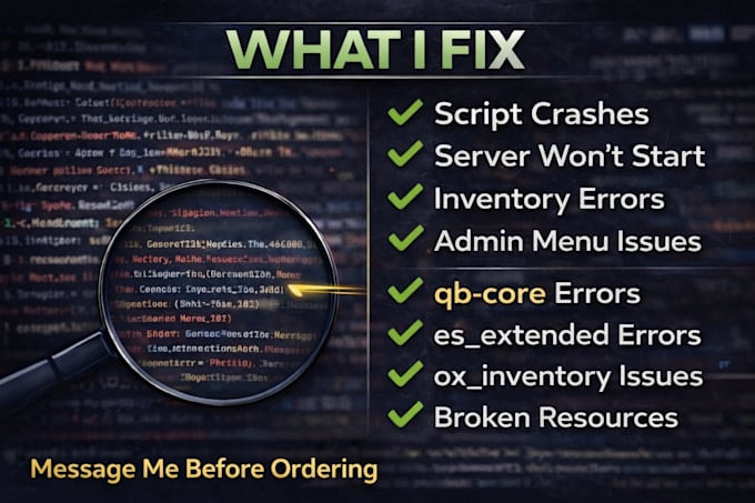 debug, and repair your fivem scripts qbcore,esx