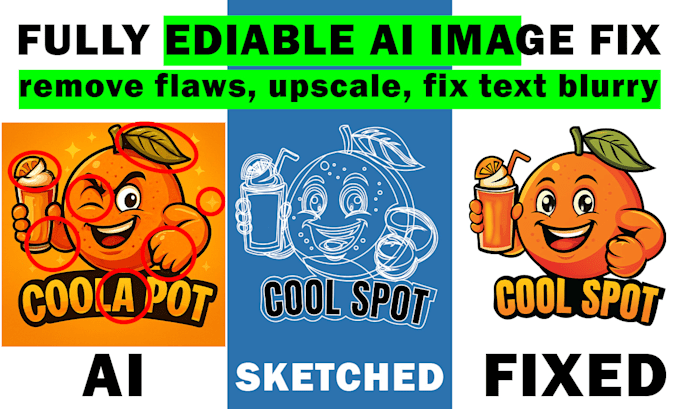 edit ai images logo remove flaws, upscale, fix text blurry