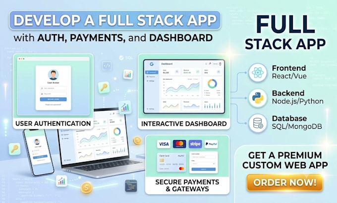 develop a full stack app with auth, payments, and dashboard