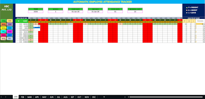 create an automated excel attendance tracker with dashboard